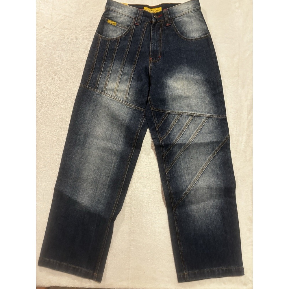 NEW Northpeak Jeans Mens 29x29 Baggy Blue Denim Y2K Skater Paneled Embroidered‎